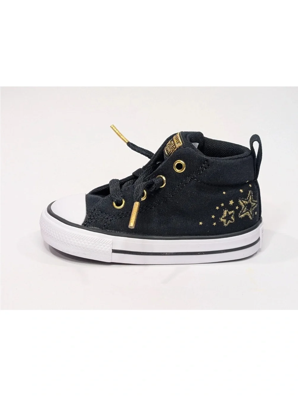 Converse Kids Black High-Top Sneakers with Gold Star Accents